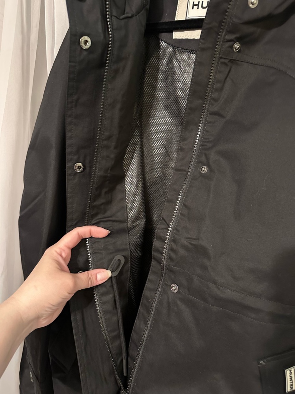 Hunter Black Hooded Waterproof Rain Zip Up Anorak Jacket Size L - Picture 10 of 15